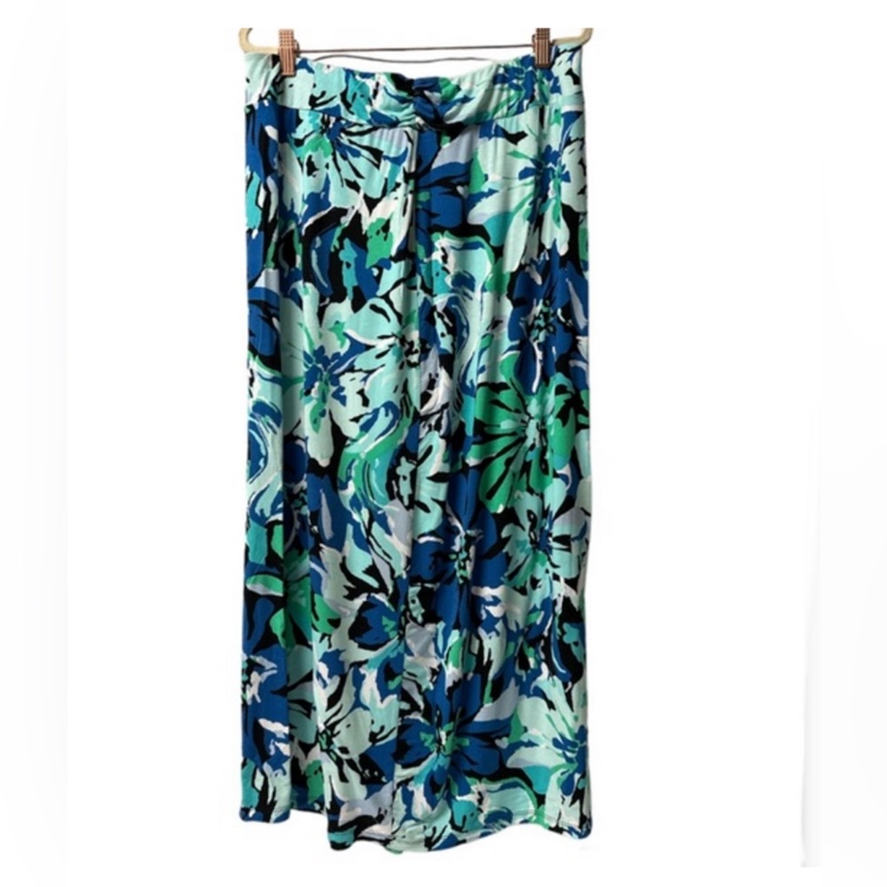 Liz Claiborne Women's Blue Floral Hawaiian Stretch‎ Skirt Size Large (1157)